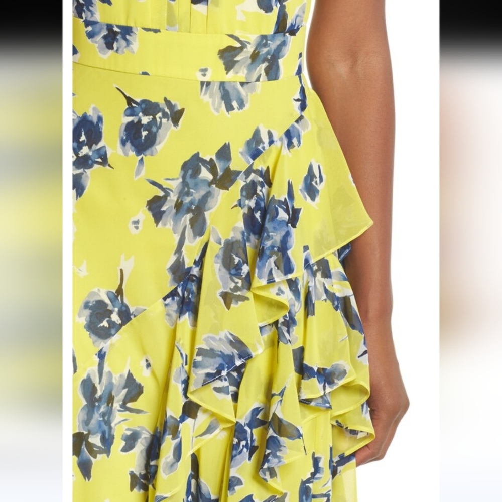 New Eliza J Halter Floral Print Chiffon Gown, Sz 6 - Picture 4 of 12